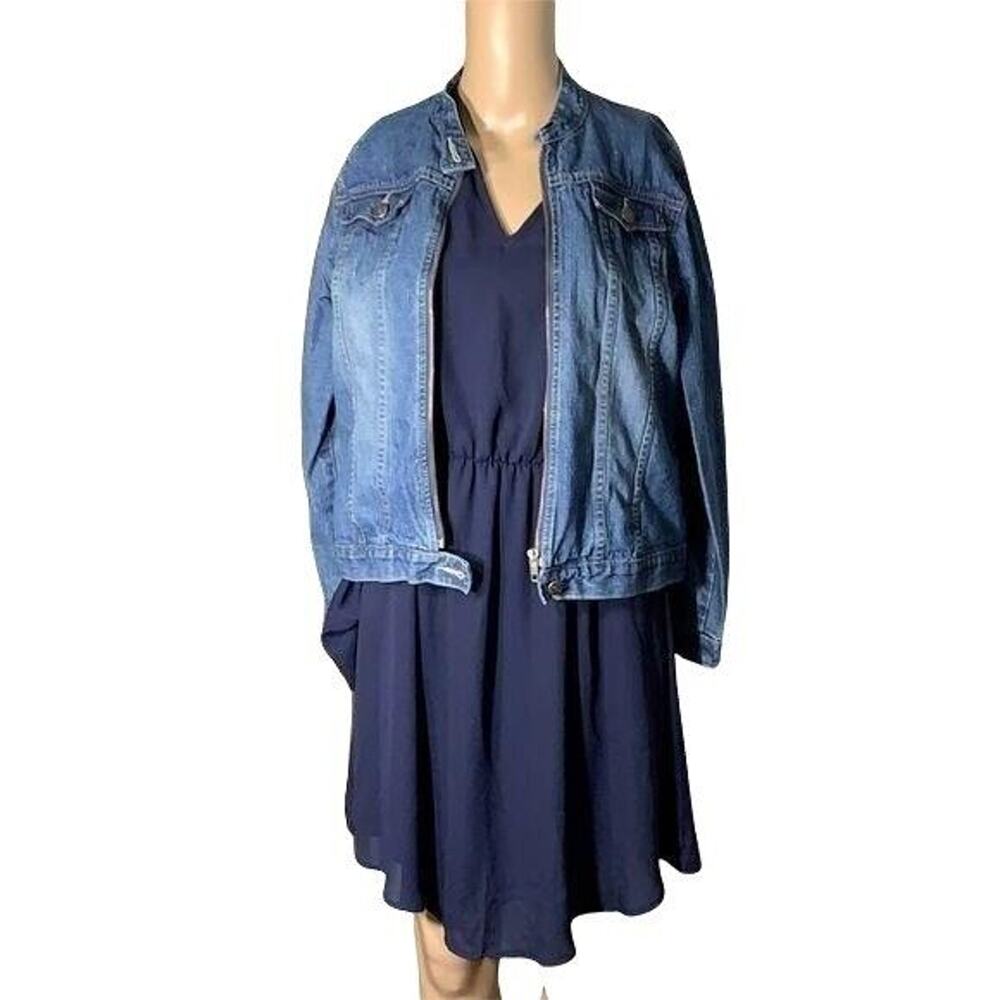 Lands End Girls Denim Blue Jean Jacket Full Zip Medium Wash Size 16